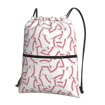 Тематический рюкзак с бейсбольным мячом на шнурке с карманом на молнии Спортивная сумка для спортзала Водонепроницаемая Реверсивная сумка на шнурке для пеших прогулок