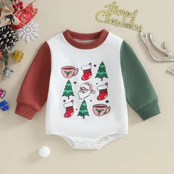 Толстовка для малышей, комбинезон, боди с длинными рукавами с рождественским принтом, комбинезон для новорожденных, милая осенне-зимняя детская одежда