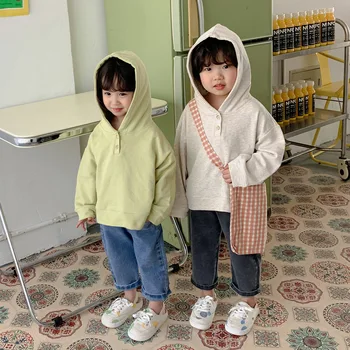 Толстовки для маленьких девочек и мальчиков, осенняя хлопковая верхняя одежда, Повседневные толстовки с капюшоном в корейском стиле, одежда для малышей для мальчиков и девочек, Зеленый Бежевый