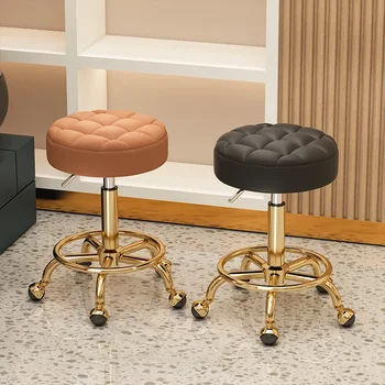 Удобные Парикмахерские кресла для парикмахеров, мебель для красоты, Офисный стул, Минималистичные колеса, Круглые табуреты с поворотным механизмом