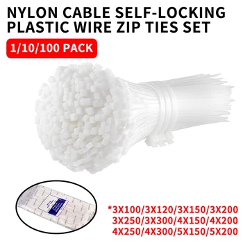 Упаковка из 1000/250 шт. белого нейлонового кабеля с самоблокирующимися проволочными стяжками на молнии Комплект 3*100 3*150 4*200 Промышленные крепежные элементы Кабель