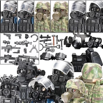 Фигурки солдат MOC SWAT Современные военные в камуфляже Армейские строительные блоки Полицейское оружие Пистолет Маска Кирпичи Игрушки