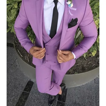 Фиолетовые мужские костюмы из 3 предметов (куртка + брюки + жилет), модные для свадьбы, выпускного вечера, мужской блейзер для жениха
