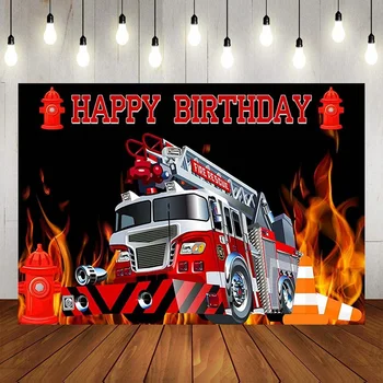 Фон Для фотосъемки дня рождения пожарной машины Firetruck Fireman С Днем рождения, украшение для вечеринки по случаю Дня рождения, фон для фотосъемки пожарного Banne