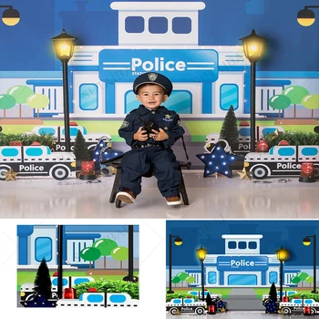Фон для фотосъемки в полицейском участке Синяя полицейская машина на фоне уличного фонаря Фотостудия Реквизит для фотосъемки в фотостудии