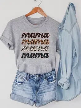Футболки с графическим принтом с коротким рукавом, одежда с леопардовым принтом и буквами Mom Mama, тренд летней моды, женская футболка, топ, футболка
