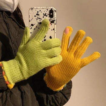 Хлопчатобумажные перчатки с сенсорным экраном, перчатки с острыми пальцами, Вязаные Шерстяные перчатки с полными пальцами, Зимние Теплые Варежки, Велосипедные варежки на открытом воздухе