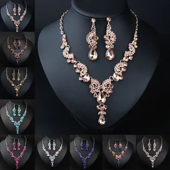 Хрустальное ожерелье, серьги, комплект ювелирных изделий для женщин, подарок для новобрачных на свадьбу, Нигерия, Африканская цепочка, колье, Горный хрусталь, воротник
