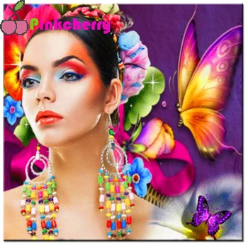 Цветная женская алмазная живопись, вышивка крестиком, мозаика, полная вышивка, 100% Круглая квадратная дрель, подарок для девочки-бабочки, E26