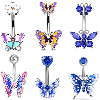 Циркониевое кольцо в виде бабочки на пупке, украшение для пирсинга в виде бабочки на пупке