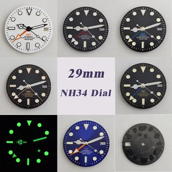 Циферблат NH34 Стрелки NH34 29 мм по Гринвичу Четыре стрелки Зеленый Светящийся циферблат часов для механизма NH34 Модифицированные Циферблаты Запасные части для часов