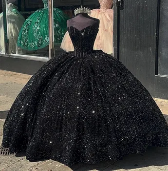 Черные пышные платья принцессы, бальное платье, Прозрачные блестки, Сверкающие сладости, 16 платьев, 15 Мексиканских нарядов