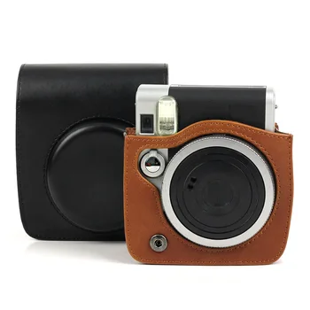 Чехол для камеры из искусственной кожи, сумка, чехол-накладка с ремешком для фотоаппарата моментальной печати Fujifilm Instax Mini 90, черный, коричневый
