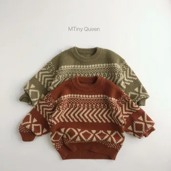 Шерстяной свитер для мальчиков, вязаный крючком, хлопковое вязание 2023, Ретро Теплые утепленные весенне-зимние топы для подростков, детская одежда