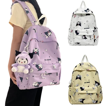 Школьная сумка из мультфильма Kawaii Sanrio Kuromi, рюкзак для девочек из японского аниме, Большая вместительная дорожная сумка, подарок