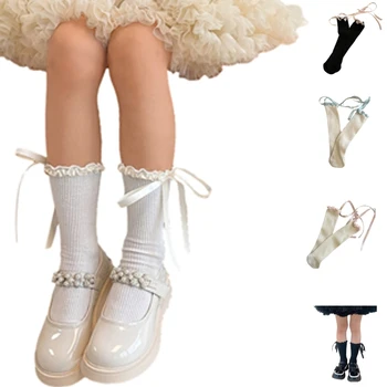 Эластичные детские носки, гольфы до колена с оборками, носки для девочек в зимне-осеннем платье.