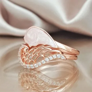 Элегантная женская мода, Розовое золото, кольцо с геометрией цветка, Кольца с белым камнем для женщин, Свадебные украшения для помолвки