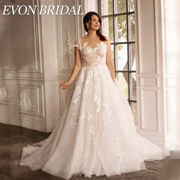 Элегантное свадебное платье EVON BRIDAL 2024 с рукавами-колпачками, иллюзионная аппликация, вечерние платья для невесты, тюлевые платья трапециевидной формы, большие размеры, vestidos de novia