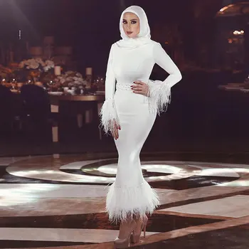 Элегантные Чисто Белые мусульманские вечерние платья с высоким воротом и длинными рукавами, вечернее платье-русалка с кисточками, праздничный халат арабских женщин, сшитый на заказ