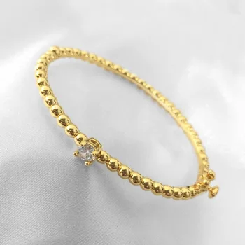 Элегантный браслет из настоящего 18-каратного золота с гладкими круглыми бусинами, Водонепроницаемый браслет, Роскошные ювелирные изделия для женщин, подарок на день рождения