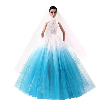 аксессуары для кукол 30 см, Бело-голубое Свадебное платье с высоким воротом для куклы Барби, одежда принцессы, Вечернее платье, Игрушки, подарки 1/6 BJD