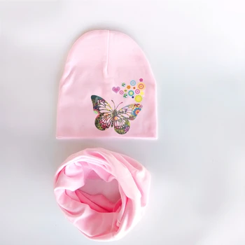 детские шапочки с бабочкой и цветочным рисунком, набор шарфов для девочек и мальчиков, детская шапочка, Детская шапочка, детский шарф, воротник, шапочки для младенцев, Шапочка