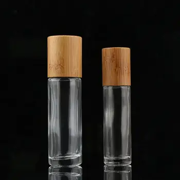 диффузор эфирного масла объемом 5 мл 10 мл Прозрачная стеклянная бутылка в рулоне с крышкой из натурального бамбука Шариковый ролик из нержавеющей стали LX2544