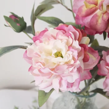 имитация двухцветного шелкового цветка пиона 64 см, украшение вазы для гостиной, обеденного стола, свадебный пион, поддельный искусственный цветок