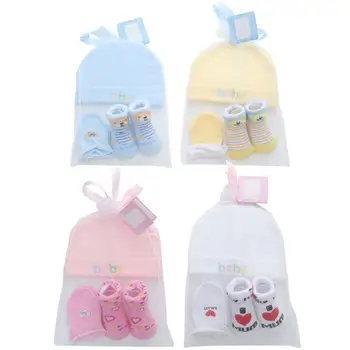 комплект Носков-перчаток с рисунком из мультфильма для младенцев, 3шт, комплект шапок для новорожденных для маленьких девочек и мальчиков, удобные для кожи шапки, перчатки, носки, костюм