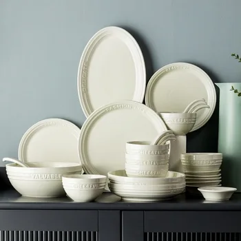 набор белых керамических чаш и тарелок, миска для домашнего супа, комбинация миски, тарелки и палочек для еды с подарочным письмом на новоселье