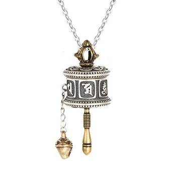 серебряная подвеска s925 с шестизначной мантрой, молитвенным колесом, восемью сокровищами, благоприятное колесо может вращаться, подвеска тибетского Будды